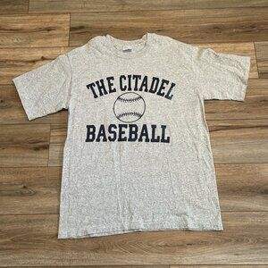 VTG The Citadel Baseball Logo Shirt Adult SZ XL Heather Gray USA Made Sports SS